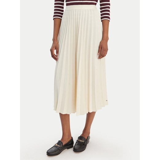 Tommy Hilfiger Spódnica plisowana WW0WW48538 Écru Regular Fit ze sklepu MODIVO w kategorii Spódnice - zdjęcie 187917696