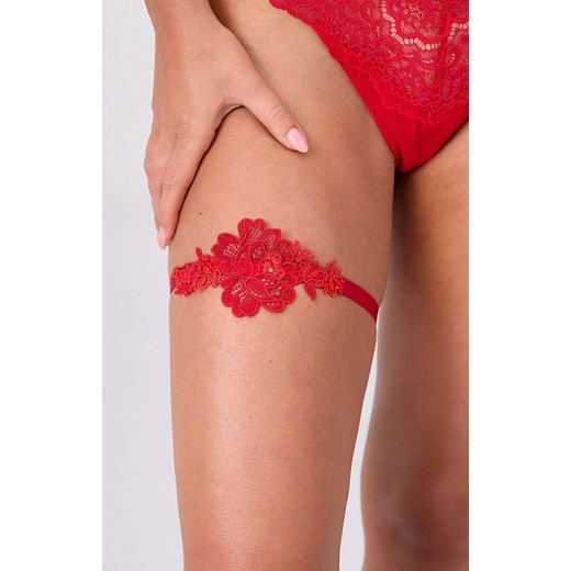 Marilyn satynowa podwiązka z kwiatowym haftem czerwona Lili, Kolor czerwony, Rozmiar uniwersalny, Marilyn ze sklepu Intymna w kategorii Akcesoria do bielizny - zdjęcie 187918266