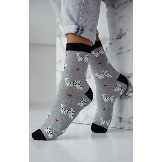 Skarpetki damskie Małe kotki i serduszka 0200.196, Kolor szaro-czarny, Rozmiar 37-41, Milena ze sklepu Intymna w kategorii Skarpetki damskie - zdjęcie 187918298