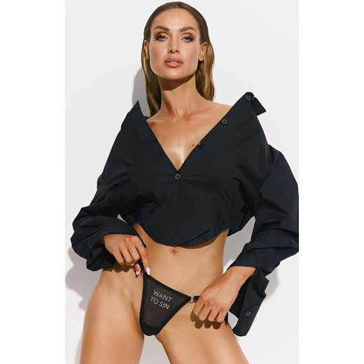 Obsessive stringi damskie z napisem z cyrkonii Violami Sin, Kolor czarny, Rozmiar S/M, Obsessive ze sklepu Intymna w kategorii Majtki damskie - zdjęcie 187918409