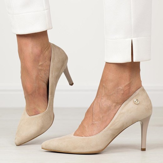 Beżowe Polskie szpilki damskie Prestige 2106a Skóra Zamsz ze sklepu suzana.pl w kategorii Czółenka - zdjęcie 187919508