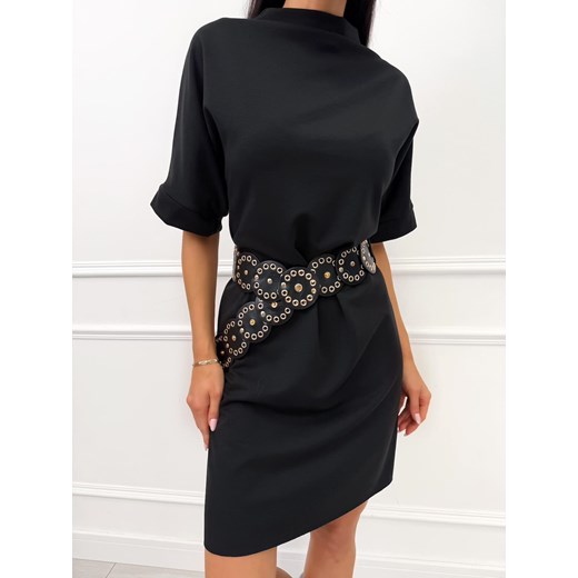 Czarna Prosta Sukienka ze Stójką ze sklepu ModnaKiecka.pl w kategorii Sukienki - zdjęcie 187920067
