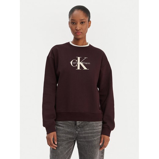 Calvin Klein Jeans Bluza Monologo LV047B234G Brązowy Regular Fit ze sklepu MODIVO w kategorii Bluzy damskie - zdjęcie 187922919