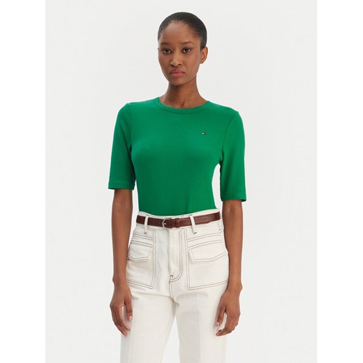 Tommy Hilfiger T-Shirt WW0WW47308 Zielony Slim Fit ze sklepu MODIVO w kategorii Bluzki damskie - zdjęcie 187922947