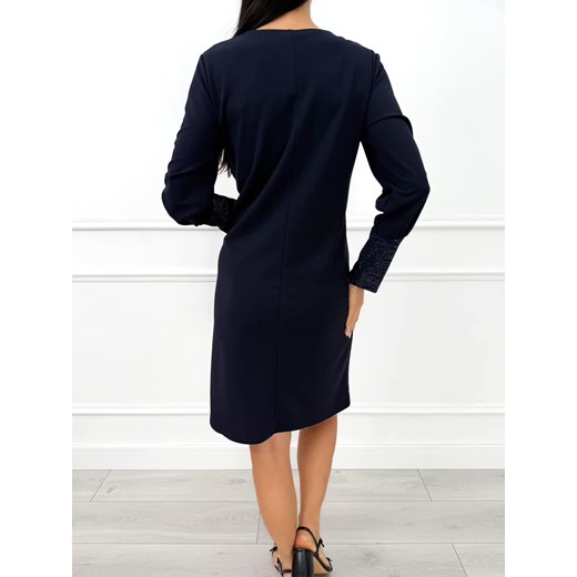 Granatowa Klasyczna Sukienka Modnakiecka.pl 42 okazja ModnaKiecka.pl