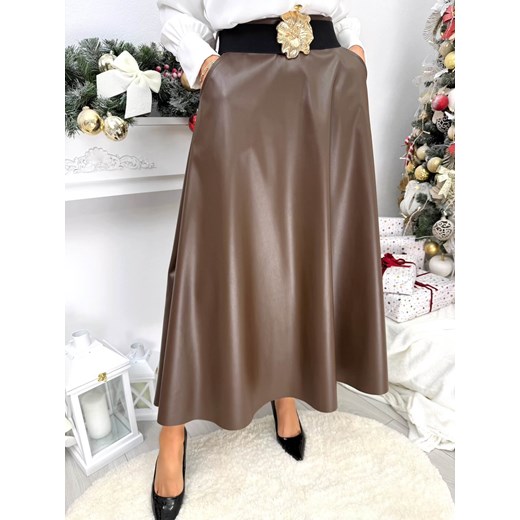 Czekoladowa Rozkloszowana Spódnica z Eko Skóry ze sklepu ModnaKiecka.pl w kategorii Spódnice - zdjęcie 187924756