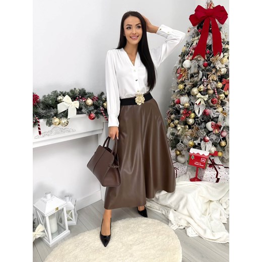 Czekoladowa Rozkloszowana Spódnica z Eko Skóry Modnakiecka.pl S/M ModnaKiecka.pl