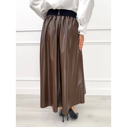 Czekoladowa Rozkloszowana Spódnica z Eko Skóry Modnakiecka.pl L/XL ModnaKiecka.pl