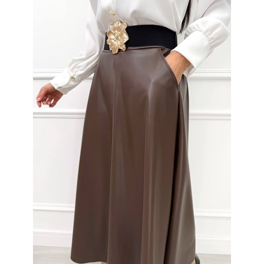 Czekoladowa Rozkloszowana Spódnica z Eko Skóry Modnakiecka.pl L/XL ModnaKiecka.pl