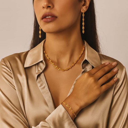 Komplet damski złoty efektowny ciekawy splot ze stali chirurgicznej ze sklepu otien.com w kategorii Komplety biżuterii - zdjęcie 187927196