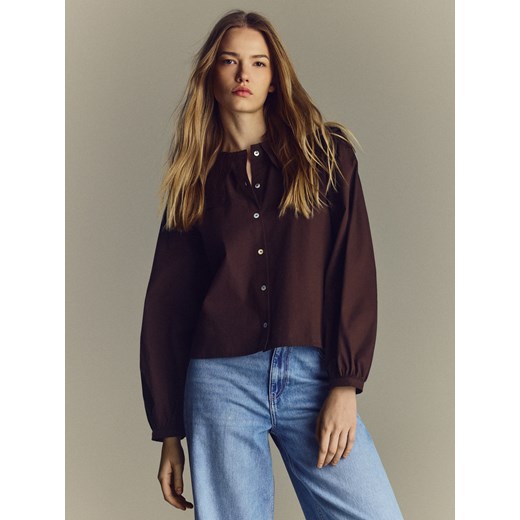 Reserved - Koszula z ozdobnym kołnierzem - ciemnobrązowy ze sklepu Reserved w kategorii Koszule damskie - zdjęcie 187927859