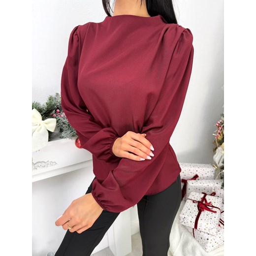 Bordowa Elegancka Bluzka ze Stójką ze sklepu ModnaKiecka.pl w kategorii Bluzki damskie - zdjęcie 187928217