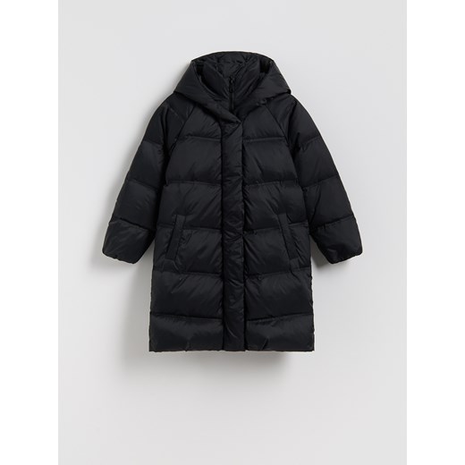 Reserved - Pikowany płaszcz z naturalnym puchem - czarny ze sklepu Reserved w kategorii Płaszcze dziewczęce - zdjęcie 187931036