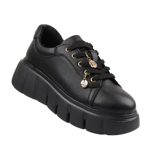 Skórzane sneakersy damskie Cambell 25-19375, czarne ze sklepu ulubioneobuwie w kategorii Półbuty damskie - zdjęcie 187931376