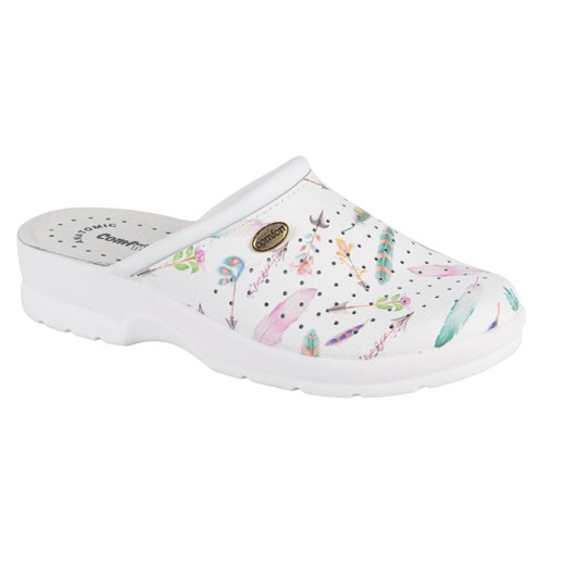 Comfooty Alessia klapki damskie skórzane anatomiczne ażurowe piórka ze sklepu butyolivier w kategorii Klapki damskie - zdjęcie 187932108