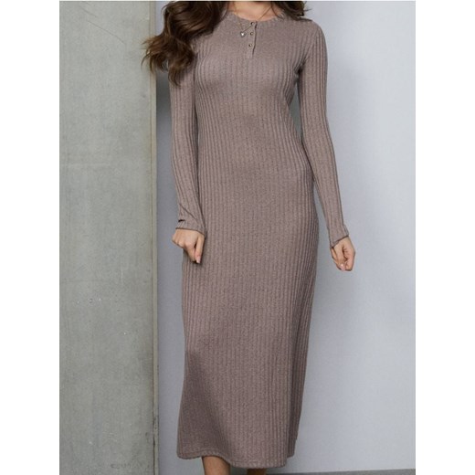 Sinsay - Prążkowana sukienka maxi z guzikami - brązowy ze sklepu Sinsay w kategorii Sukienki - zdjęcie 187937649
