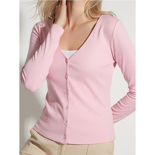 Sinsay - Prążkowana bluzka z wiskozy - różowy ze sklepu Sinsay w kategorii Bluzki damskie - zdjęcie 187937696