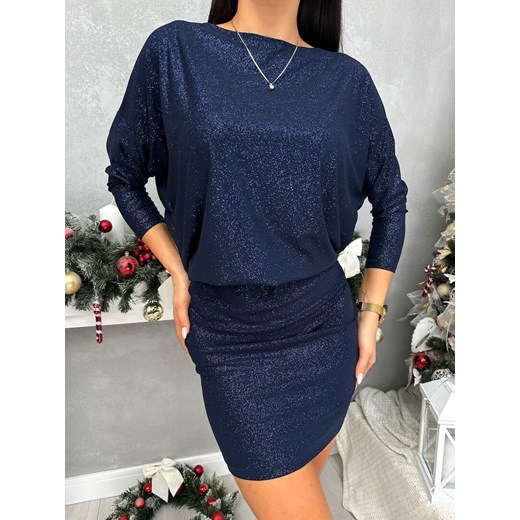 Granatowa Połyskująca Sukienka Modnakiecka.pl 38 ModnaKiecka.pl