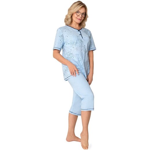 Bawełniana piżama damska Pola I 256 21, Kolor niebieski-wzór, Rozmiar 2XL, MARTEL ze sklepu Intymna w kategorii Piżamy damskie - zdjęcie 187939258