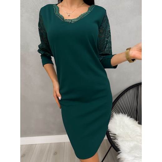 Jasnozielona Sukienka z Koronką ze sklepu ModnaKiecka.pl w kategorii Sukienki - zdjęcie 187943669