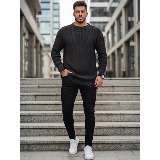 Sweter męski ciemnoszary Dstreet WX1964 ze sklepu DSTREET.PL w kategorii Swetry męskie - zdjęcie 187947605