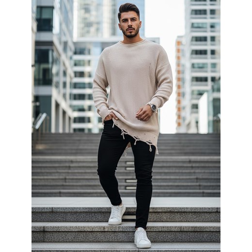 Sweter męski beżowy Dstreet WX1965 ze sklepu DSTREET.PL w kategorii Swetry męskie - zdjęcie 187947609