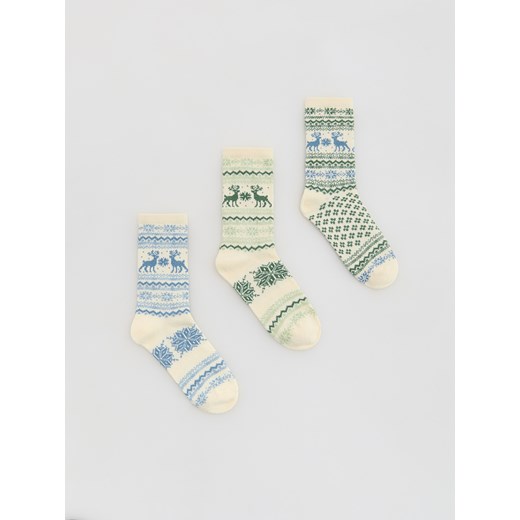 Reserved - Skarpetki ze świątecznym motywem 3 pack - złamana biel ze sklepu Reserved w kategorii Skarpetki damskie - zdjęcie 187947807