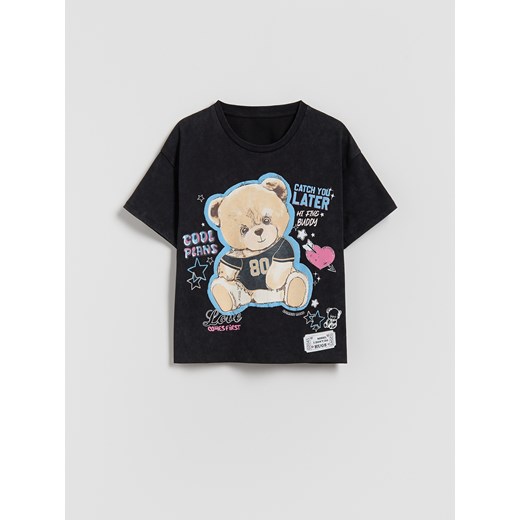 Reserved - T-shirt z nadrukiem - czarny ze sklepu Reserved w kategorii Bluzki dziewczęce - zdjęcie 187947907