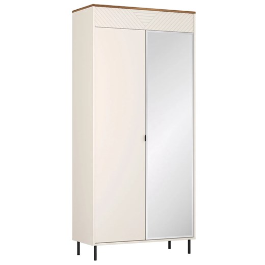 Szafa dwudrzwiowa z lustrem kaszmir + dąb castello C2-H14 ze sklepu Edinos.pl w kategorii Szafy - zdjęcie 187953756