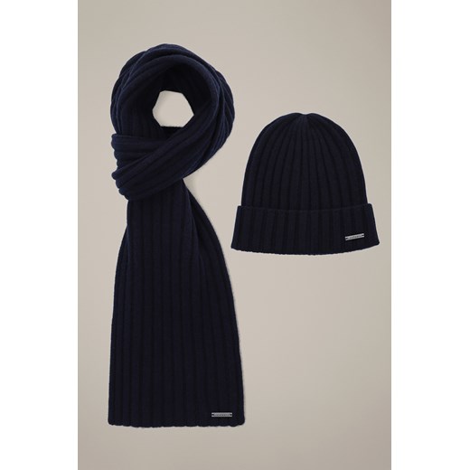 Zestaw Granatowy Wełniany Czapka Plus Szal Sorino ze sklepu Lancerto S.A. w kategorii Dodatki męskie - zdjęcie 187957839