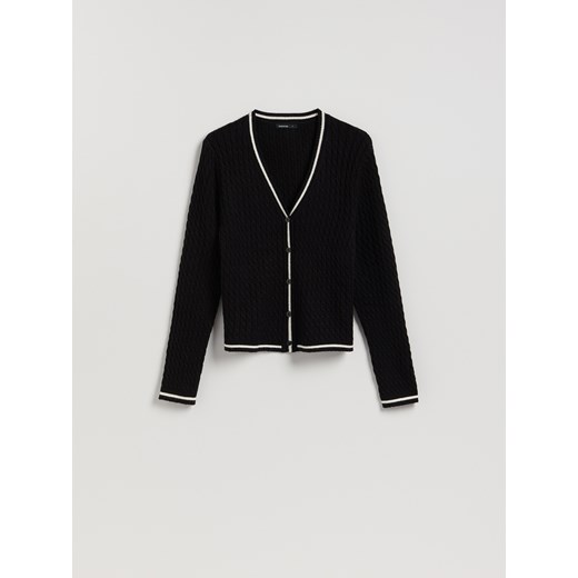 Reserved - Strukturalny kardigan z wiskozą - czarny ze sklepu Reserved w kategorii Swetry damskie - zdjęcie 187959167