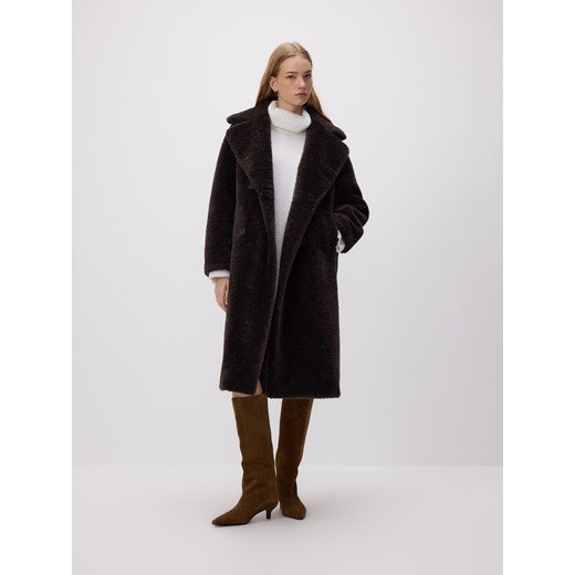 Reserved - Płaszcz ze sztucznego futerka - ciemnobrązowy ze sklepu Reserved w kategorii Płaszcze damskie - zdjęcie 187960969