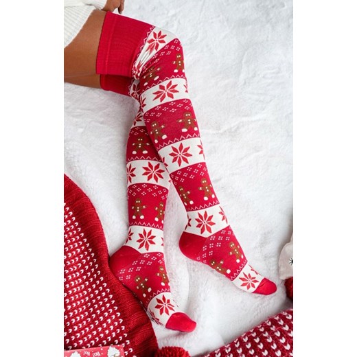 Zakolanówki świąteczne z ciastkami 1276.002, Kolor czerwony-wzór, Rozmiar 37-41, Milena 37-41 okazja Primodo