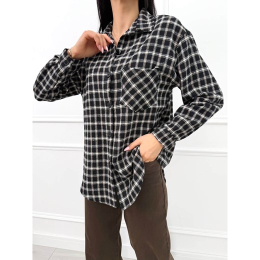 Czarna Flanelowa Koszula w Kratę Modnakiecka.pl 38 ModnaKiecka.pl okazja