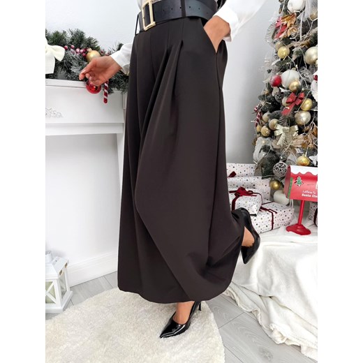 Czekoladowe Eleganckie Spodnie z Szerokimi Nogawkami Modnakiecka.pl L/XL ModnaKiecka.pl