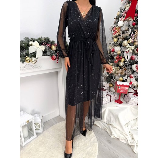 Czarna Połyskująca Sukienka Maxi z Siateczki ze sklepu ModnaKiecka.pl w kategorii Sukienki - zdjęcie 187967458