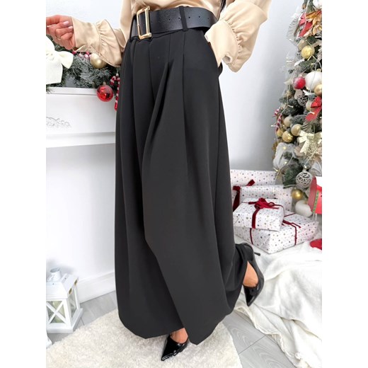 Czarne Eleganckie Spodnie z Szerokimi Nogawkami Modnakiecka.pl L/XL ModnaKiecka.pl