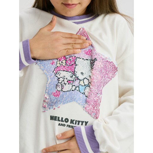 Reserved - Bluzka z cekinową aplikacją Kuromi - złamana biel ze sklepu Reserved w kategorii Bluzki dziewczęce - zdjęcie 187967556