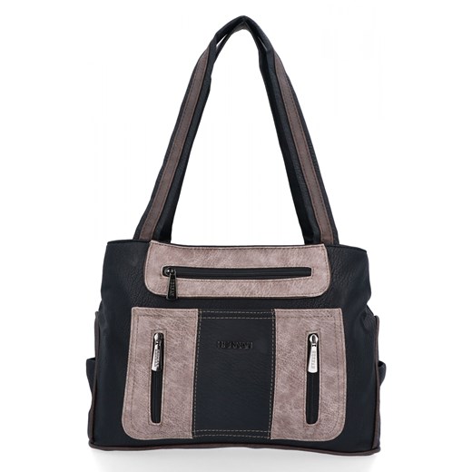 Torebka Damska Shopper Bag 2 Komory firmy Hernan 3892-1 Czarna/Ziemista ze sklepu PaniTorbalska w kategorii Listonoszki - zdjęcie 187968858