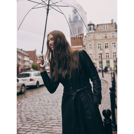 Reserved - Skórzana szmizjerka z wiązaniem - ciemnobrązowy Reserved S Reserved promocyjna cena