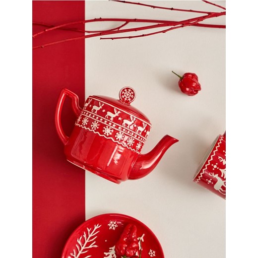 Sinsay - Świąteczny dzbanek z motywem reniferów - czerwony Sinsay One Size okazja Sinsay