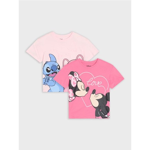 Sinsay - Bawełniane koszulki z nadrukiem Minnie and Stitch 2 pack - kremowy ze sklepu Sinsay w kategorii Bluzki dziewczęce - zdjęcie 187970107