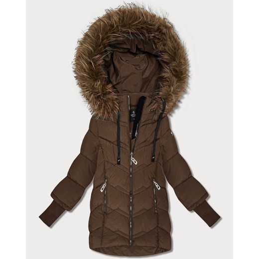 Zimowa kurtka damska z dzianinowymi ściągaczami Goodlookin brązowa (KK60615) ze sklepu goodlookin.pl w kategorii Kurtki damskie - zdjęcie 187973198