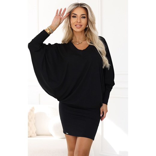Wygodna sukienka nietoperz z długim rękawkiem czarna 402-10, Kolor czarny, Rozmiar S/M, Numoco ze sklepu Primodo w kategorii Sukienki - zdjęcie 187974639