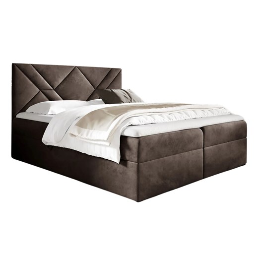 Brązowe łóżko kontynentalne z pojemnikiem 5 rozmiarów - Velvaro ze sklepu Edinos.pl w kategorii Łóżka i materace - zdjęcie 187974676