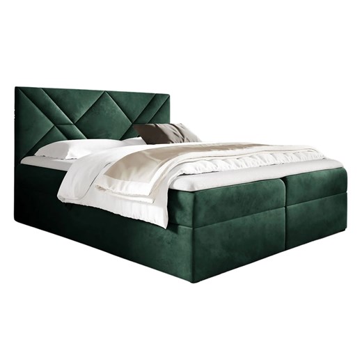 Zielone łóżko kontynentalne z pojemnikiem 5 rozmiarów - Velvaro ze sklepu Edinos.pl w kategorii Łóżka i materace - zdjęcie 187974687