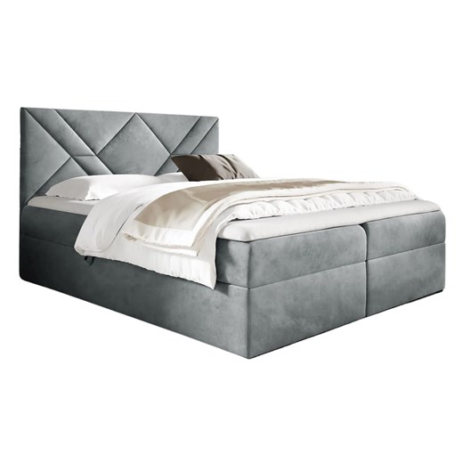 Szare łóżko kontynentalne z zagłówkiem 5 rozmiarów - Velvaro ze sklepu Edinos.pl w kategorii Łóżka i materace - zdjęcie 187974689