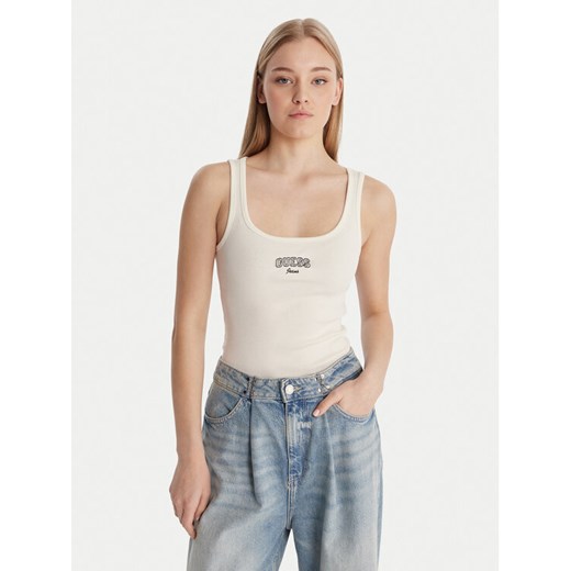 Guess Jeans Top W6RP20 KA0H1 Écru Slim Fit ze sklepu MODIVO w kategorii Bluzki damskie - zdjęcie 187976198