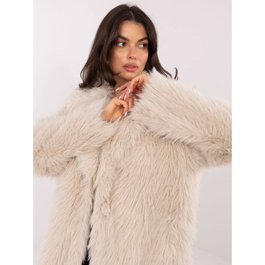Długi płaszcz damski ze sztucznego futra Goodlookin jasny beżowy (G230132) Goodlookin.pl Uniwersalny goodlookin.pl