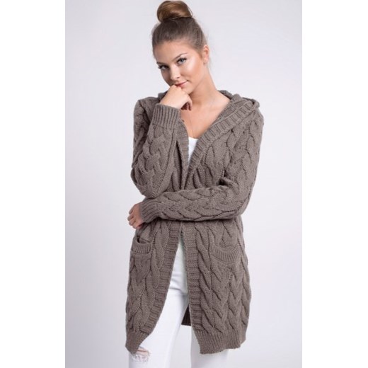 Setin długi kardigan z kapturem GLORIA mocca ze sklepu intimiti.pl w kategorii Swetry damskie - zdjęcie 187977397